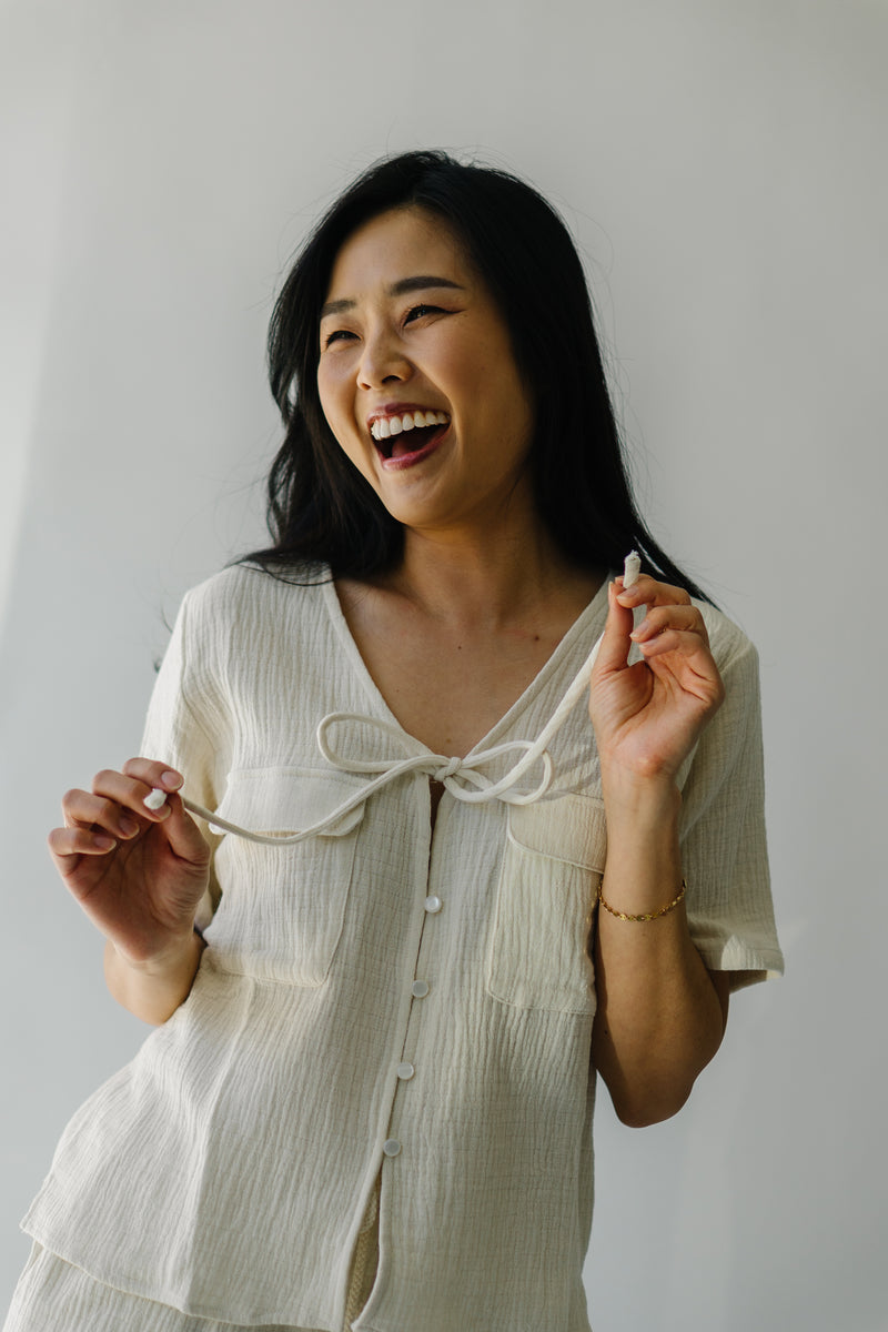 The Mariska Gauze Button Up Blouse in Cloud