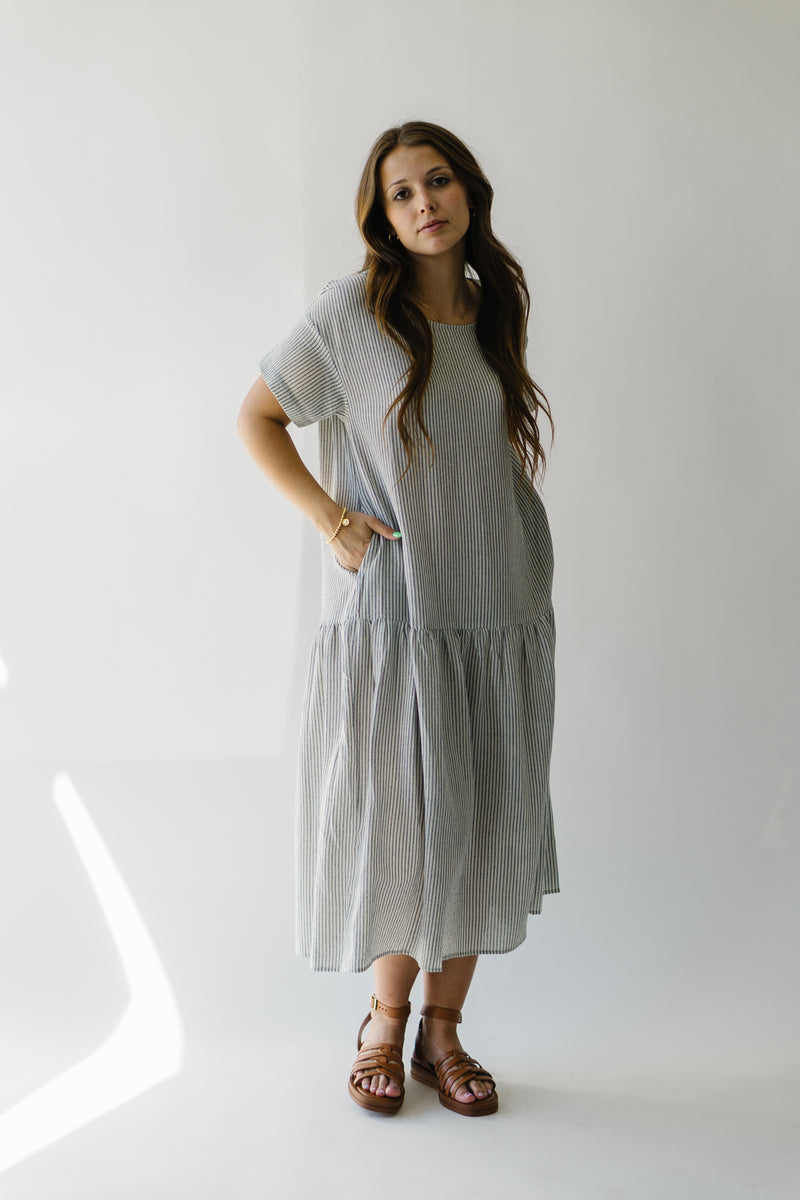 The Lamond Tiered Midi Dress in Midnight Stripe