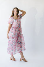 The Sparrow Puff Sleeve Midi Dress in Burgundy Floral
