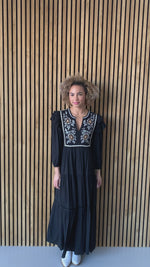 The Kandace Embroidered Midi Dress in Black