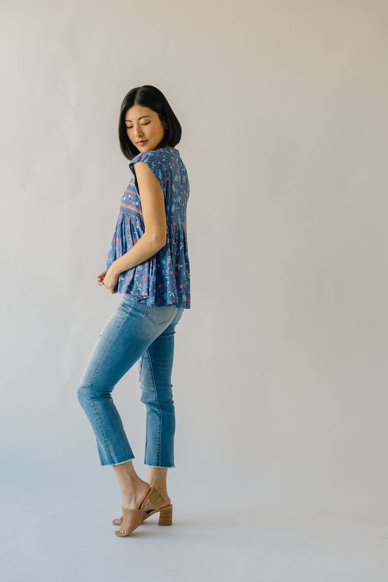 The Inga Babydoll Blouse in Faded Denim
