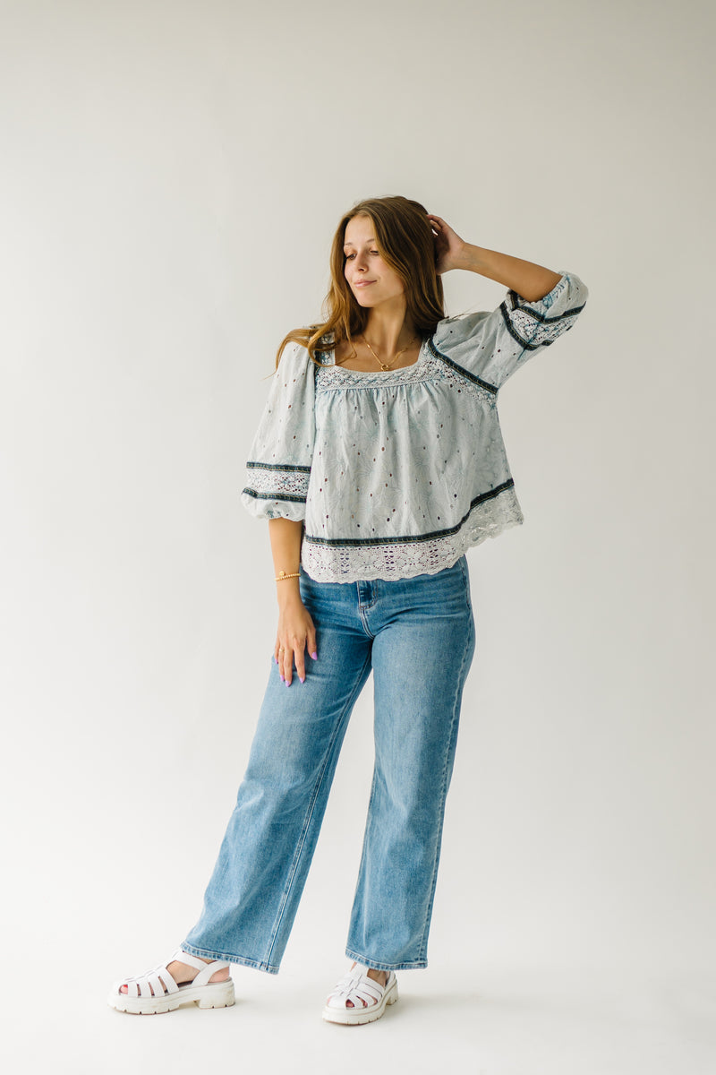 The McMillan Eyelet Detail Blouse in Blue