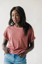 The Johannah Striped Detail Tee in Mauve
