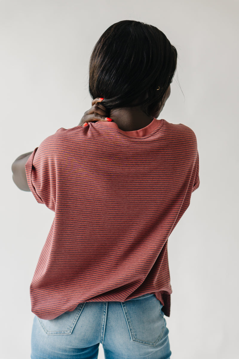 The Johannah Striped Detail Tee in Mauve