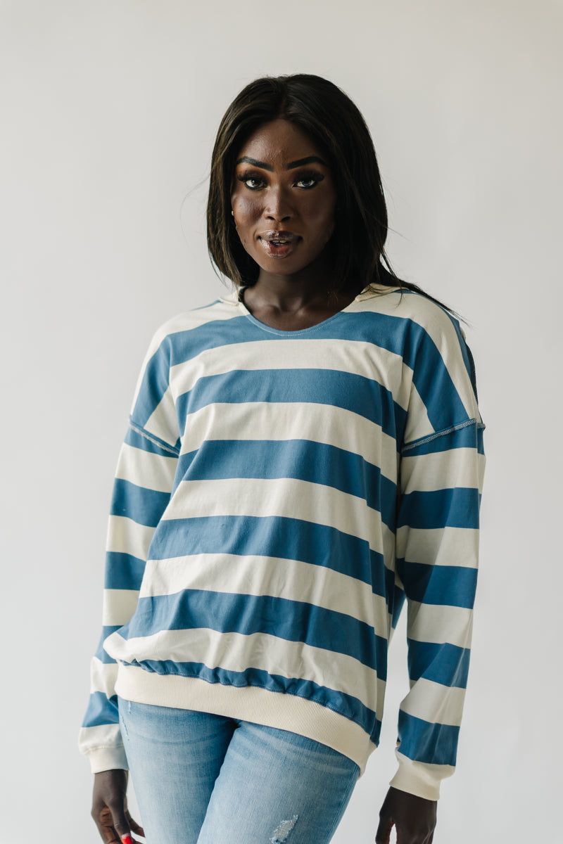 The Claremont Striped Pullover in Blue + Cream
