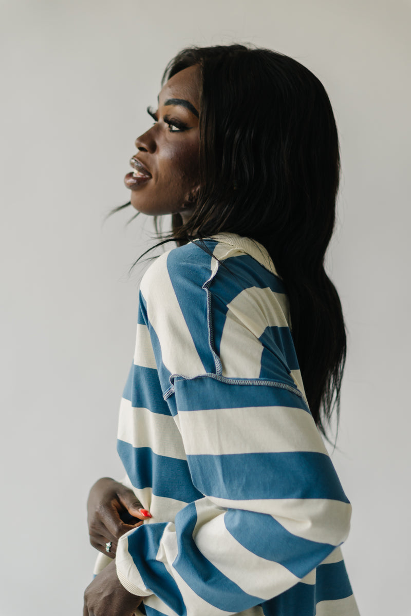 The Claremont Striped Pullover in Blue + Cream