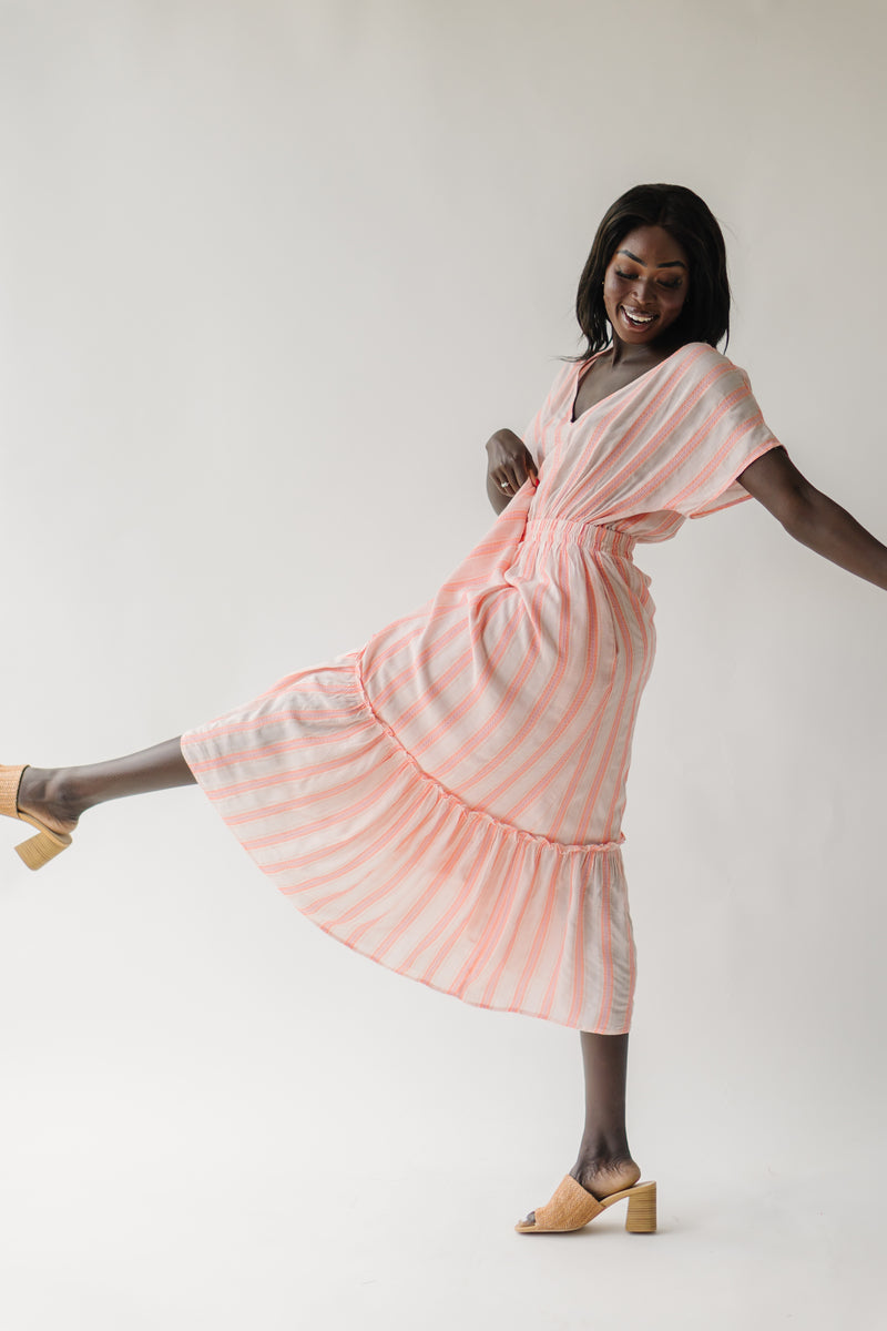 The Abbotsford Textured Maxi Dress in Coral Stripe