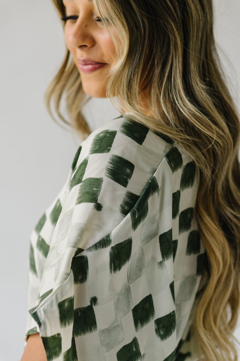 The Salisbury Satin Midi Dress in Checkered Green