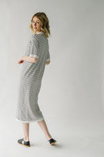 The Bridgers Button Down Dress in Black Stripe