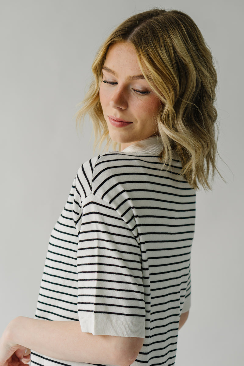 The Bridgers Button Down Dress in Black Stripe