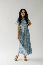 The Delgado Smocked Floral Dress in Blue Multi