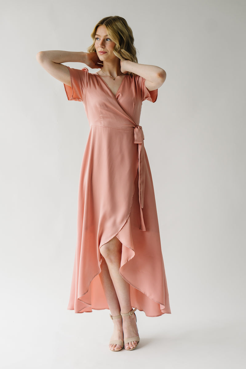 The Pandora Satin Wrap Dress in Blush
