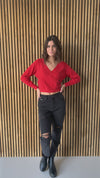 The Bevin Ribbed V-Neck Sweater in Red
