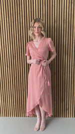 The Pandora Satin Wrap Dress in Blush