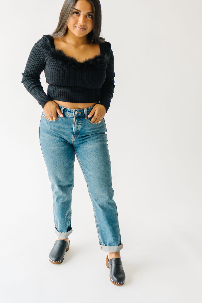 The Amir Fur Detail Cropped Sweater in Black