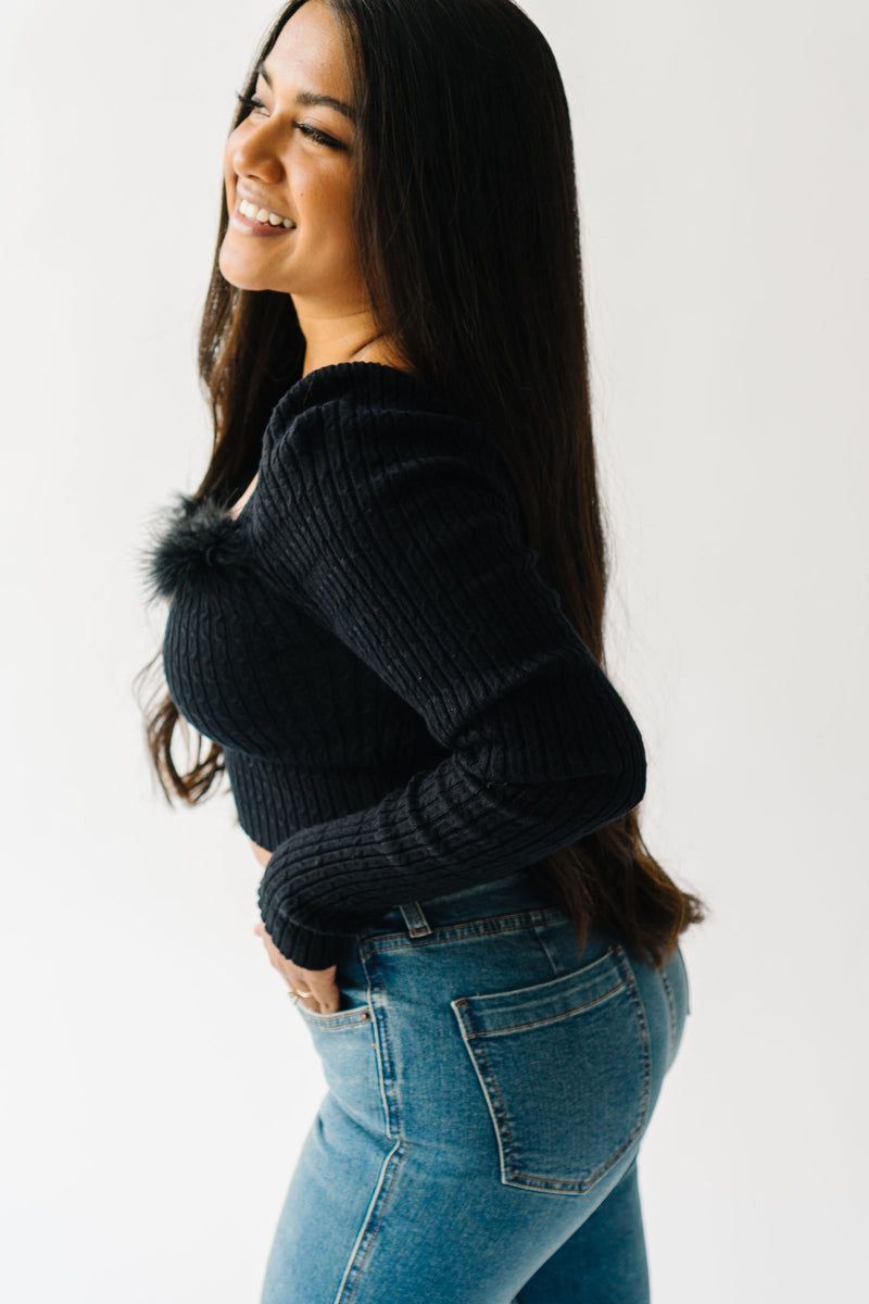 The Amir Fur Detail Cropped Sweater in Black