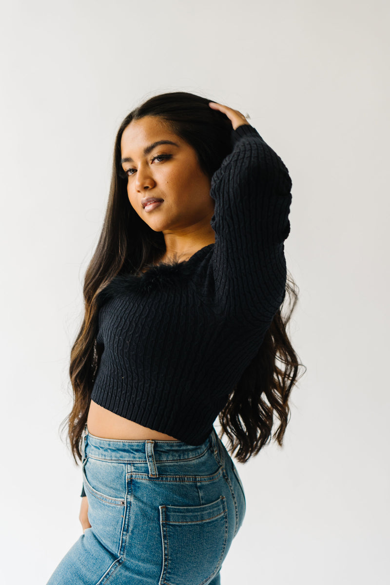 The Amir Fur Detail Cropped Sweater in Black