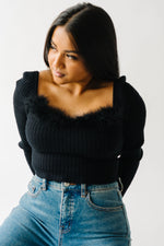 The Amir Fur Detail Cropped Sweater in Black