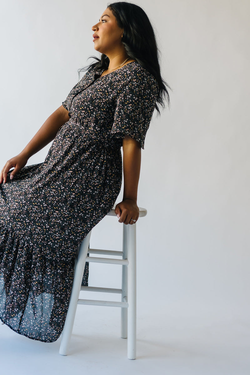 The Kaitlyn Whimsical Maxi Dress in Black Floral
