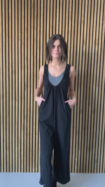 The Gaines Ribbed Wide Leg Jumpsuit in Black