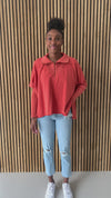 The Zita Ribbed Quarter Zip Pullover in Rust