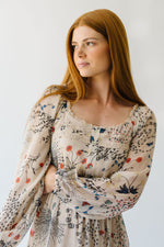 Piper & Scoot: The Corvallis Long Sleeved Maxi Dress in Beige Multi