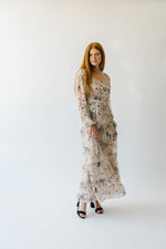 Piper & Scoot: The Corvallis Long Sleeved Maxi Dress in Beige Multi