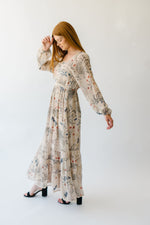 Piper & Scoot: The Corvallis Long Sleeved Maxi Dress in Beige Multi