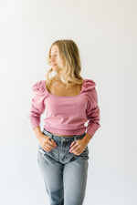 The Bixby Ribbed Square Neck Top in Rose