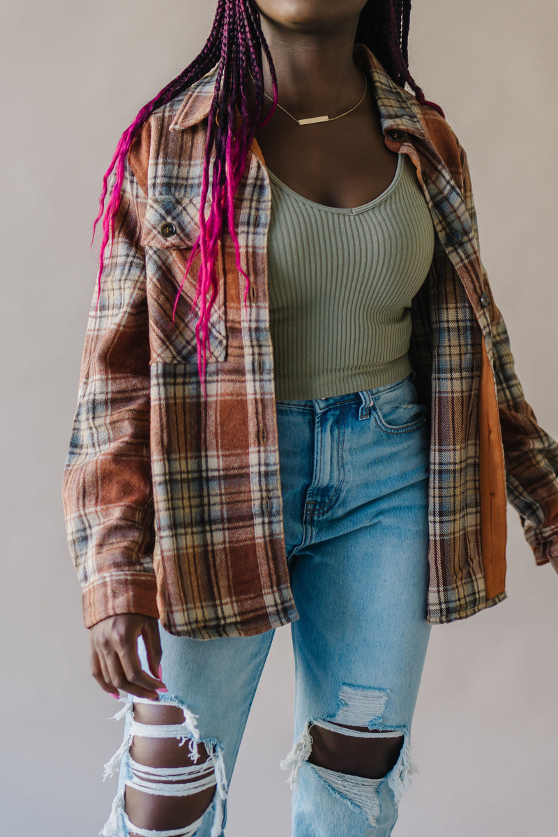 The Hazen Oversized Plaid Shacket in Brick