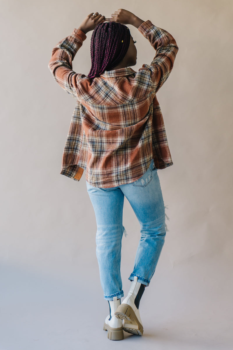 The Hazen Oversized Plaid Shacket in Brick