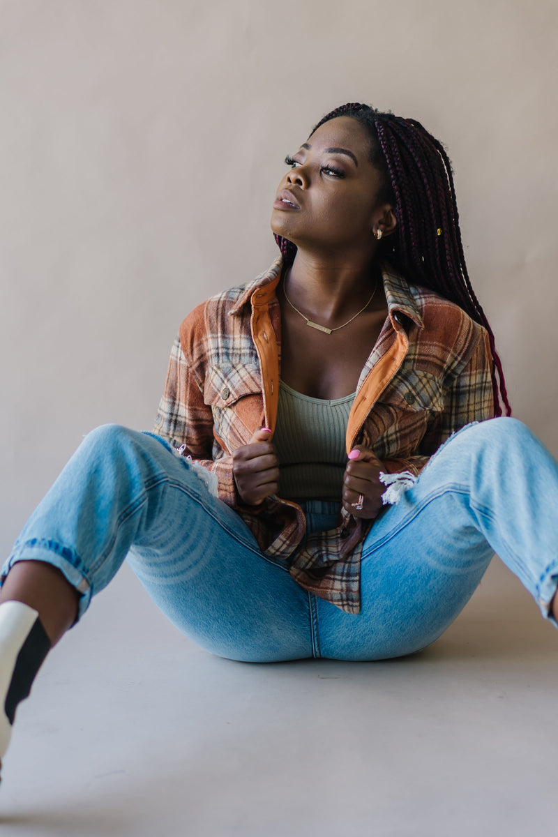 The Hazen Oversized Plaid Shacket in Brick