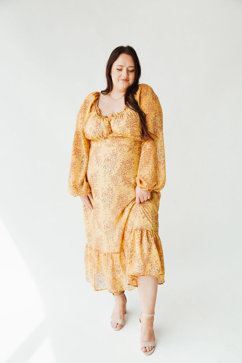 The Ferndale Patterned Midi Dress in Yellow Floral