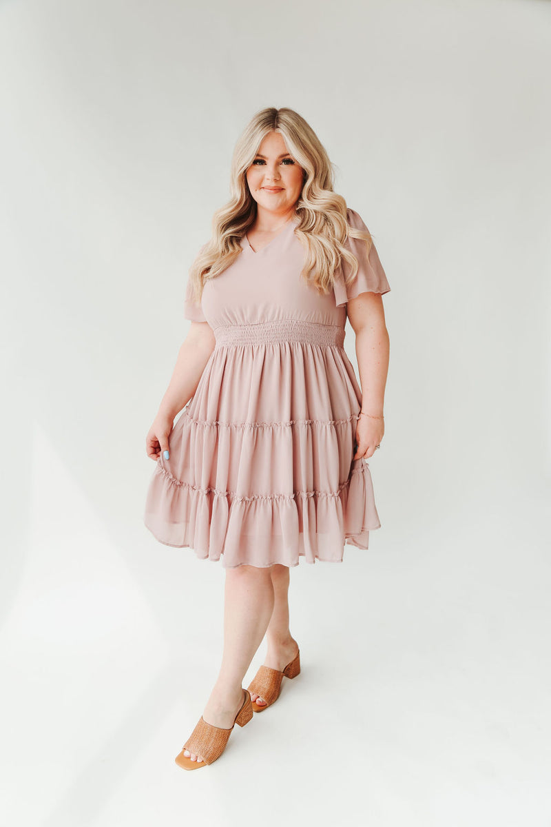The Jemma Tiered Detail Dress in Blush