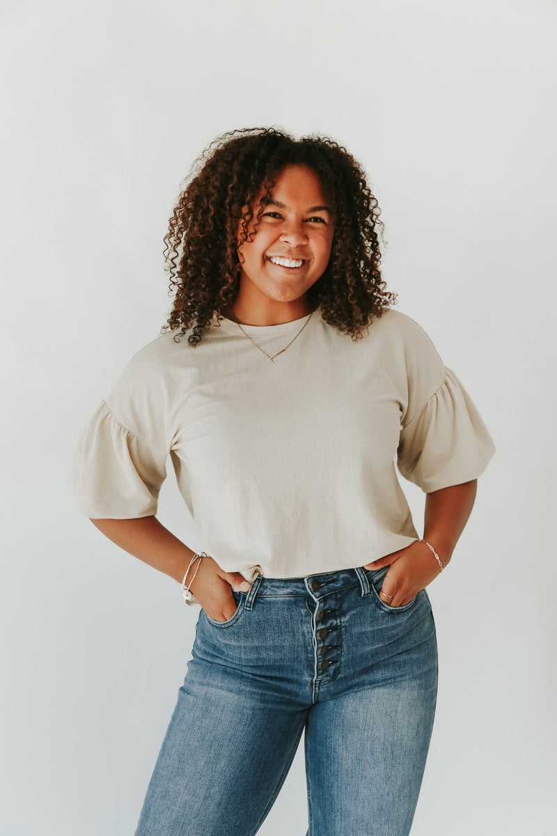 The Beaumont Bubble Sleeve Blouse in Stone