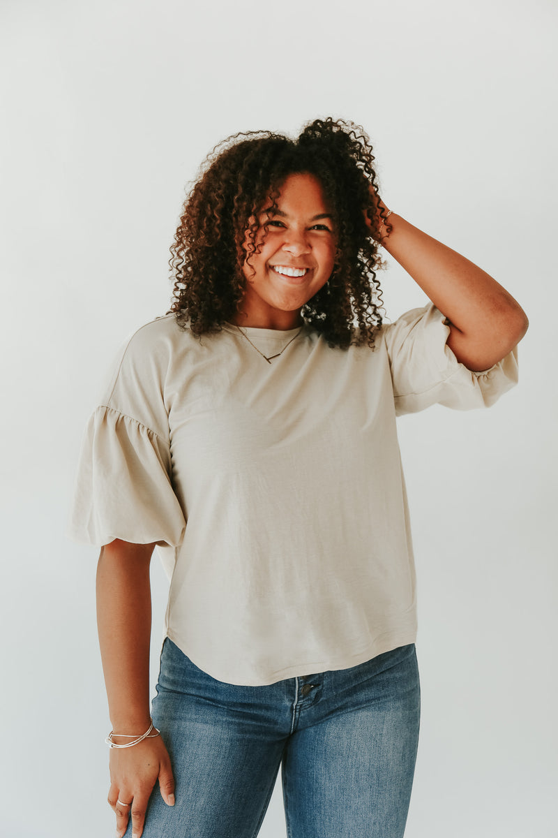 The Beaumont Bubble Sleeve Blouse in Stone