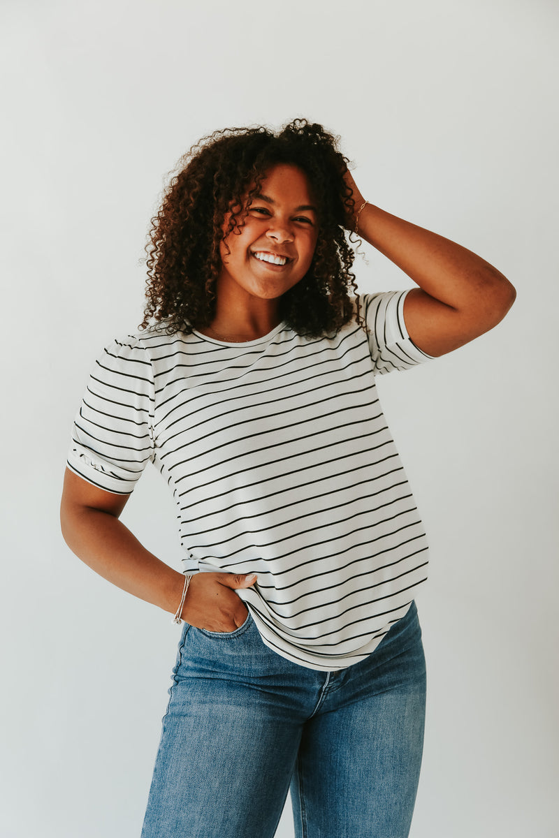 The Sunmore Stripe Tee in Ivory + Black