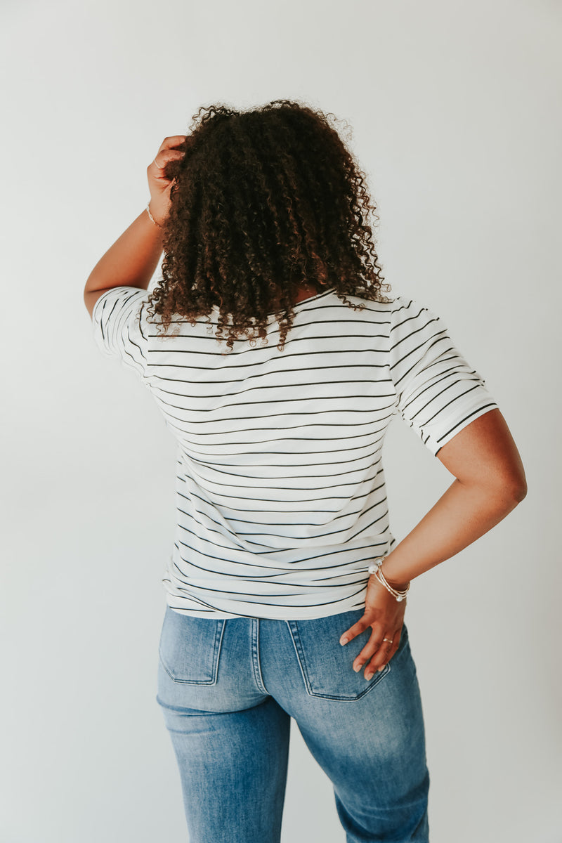 The Sunmore Stripe Tee in Ivory + Black