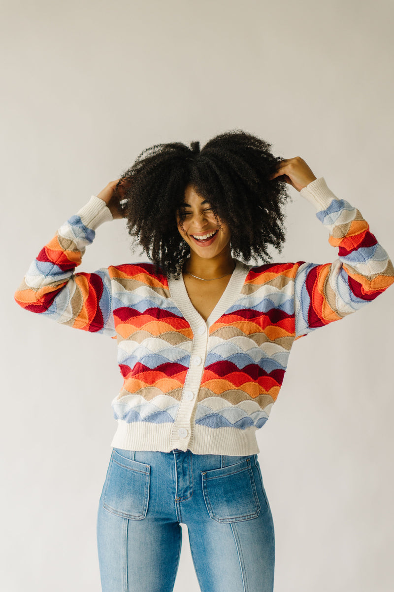 The Kelowna Scalloped Cardigan in Red Multi
