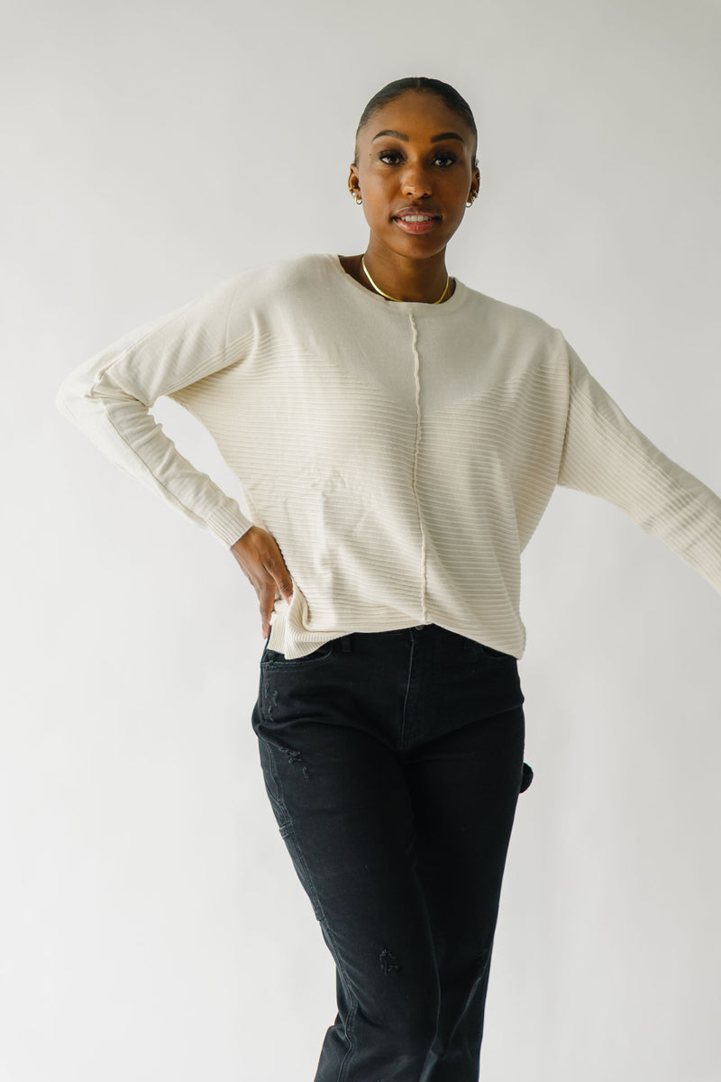 The Feller Textured Sweater in Cream, studio shot; front view