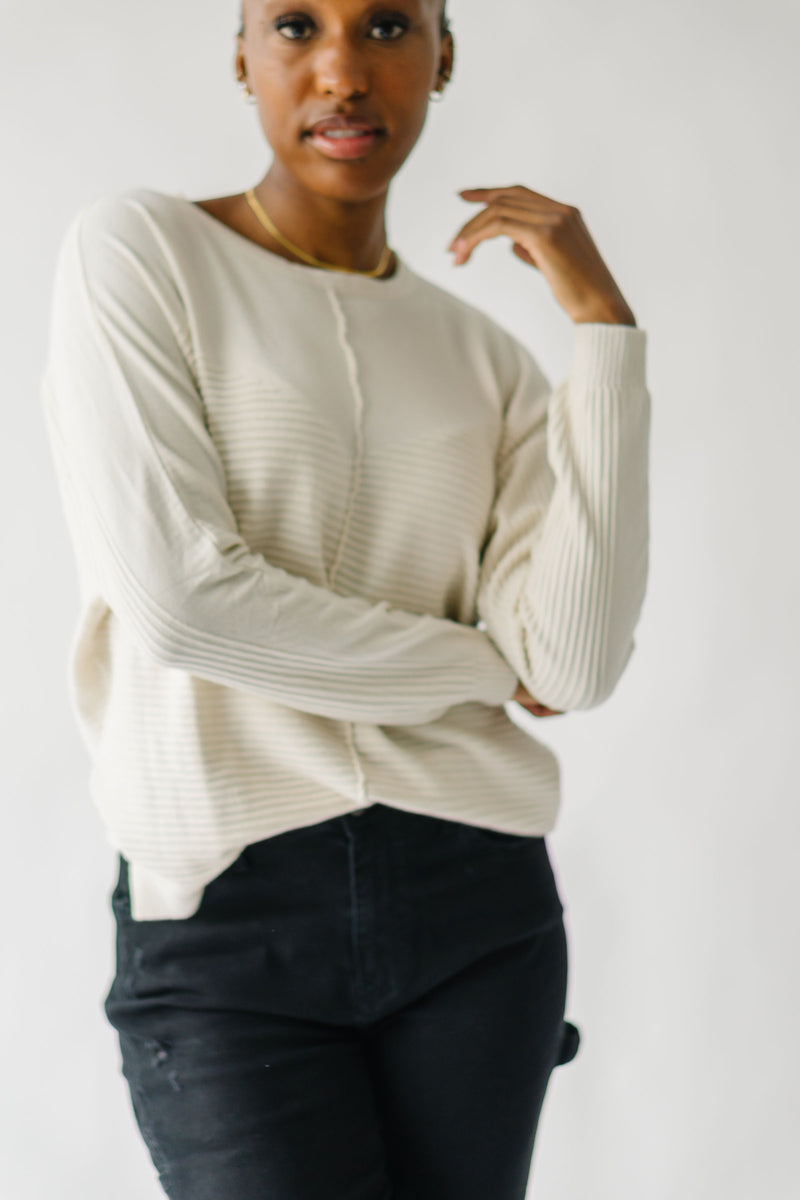 The Feller Textured Sweater in Cream, studio shot; front view