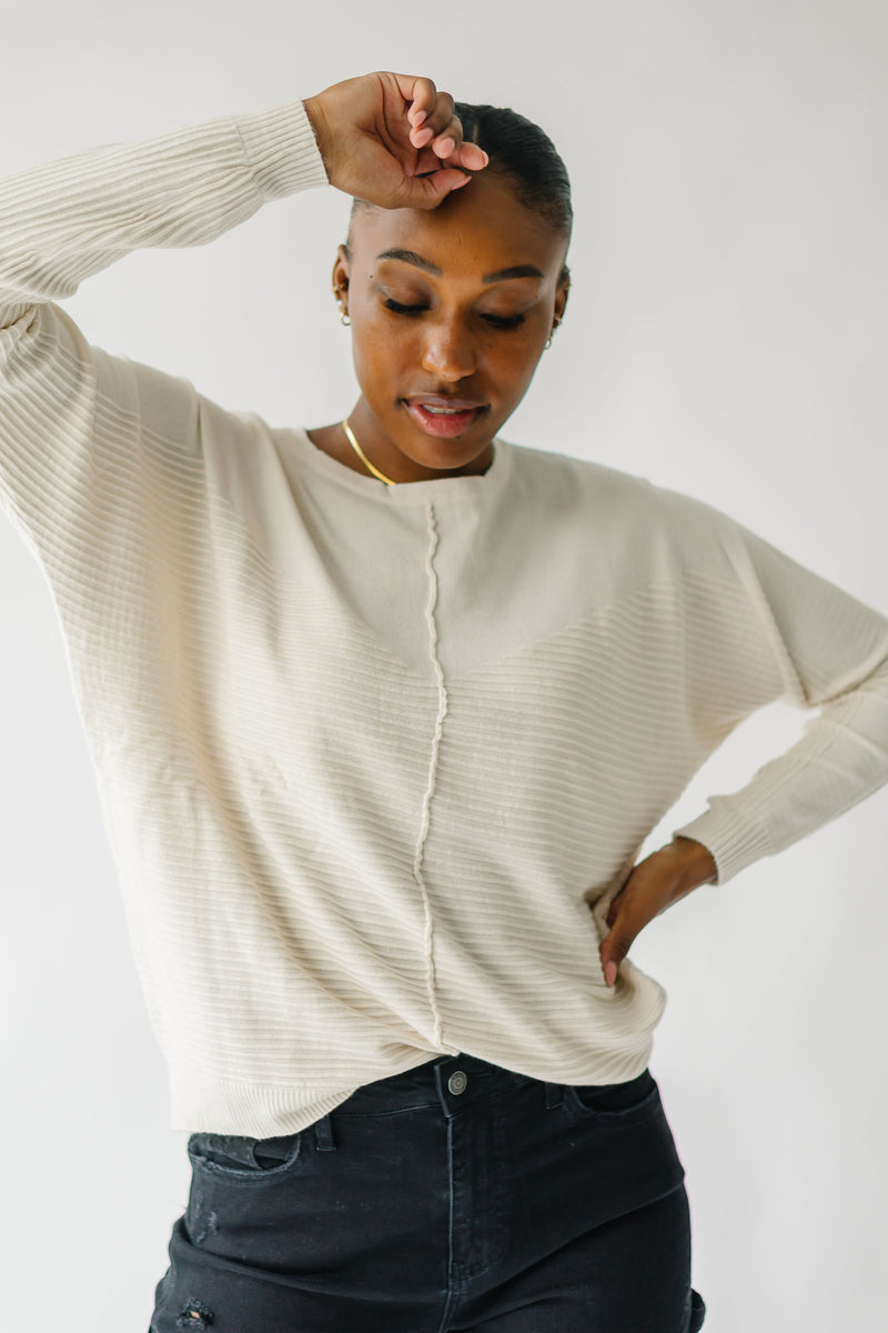 The Feller Textured Sweater in Cream, studio shot; front view