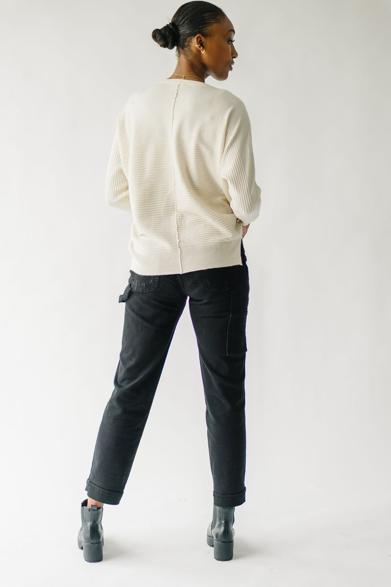 The Feller Textured Sweater in Cream, studio shot; back view
