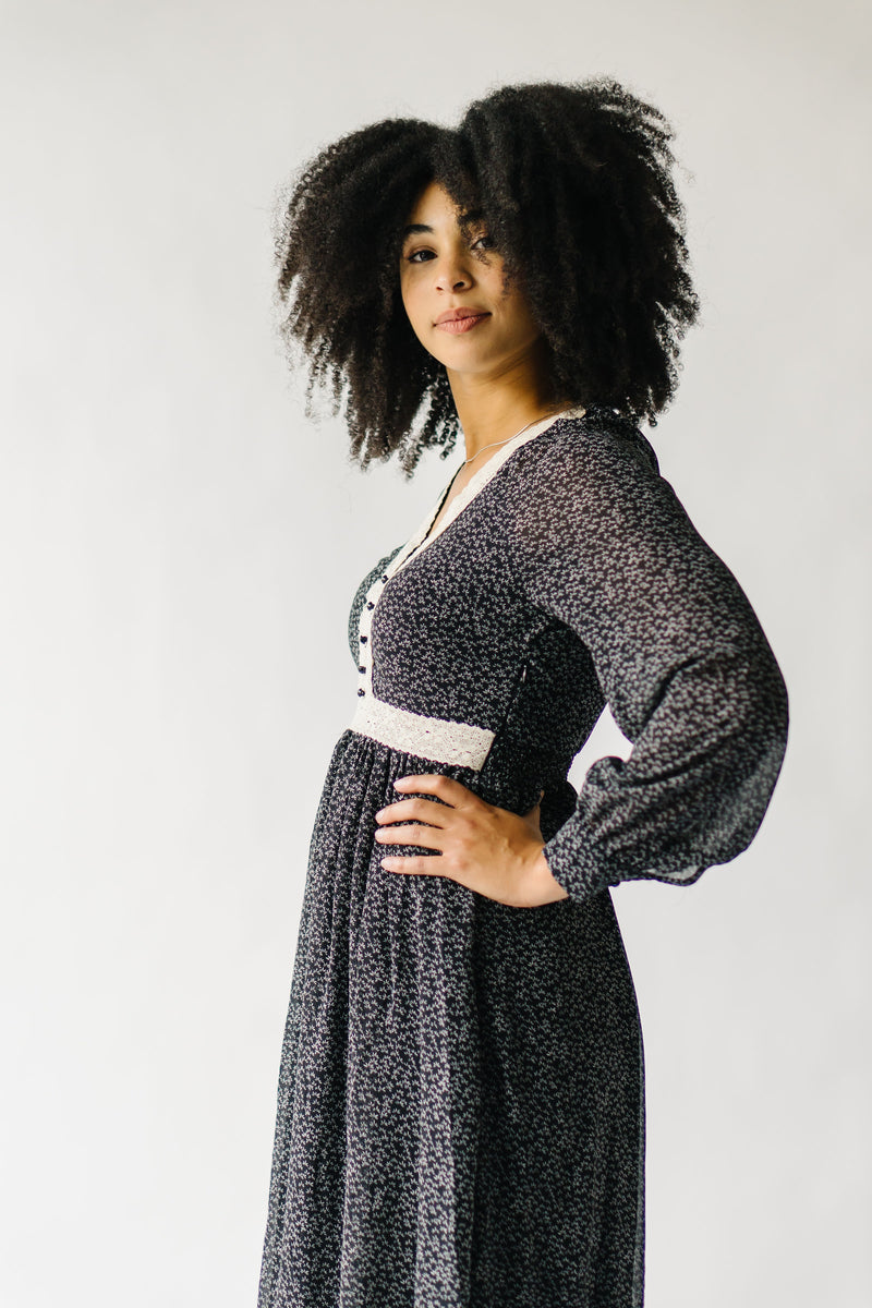 The Yelinda Lace Detail Midi Dress in Black