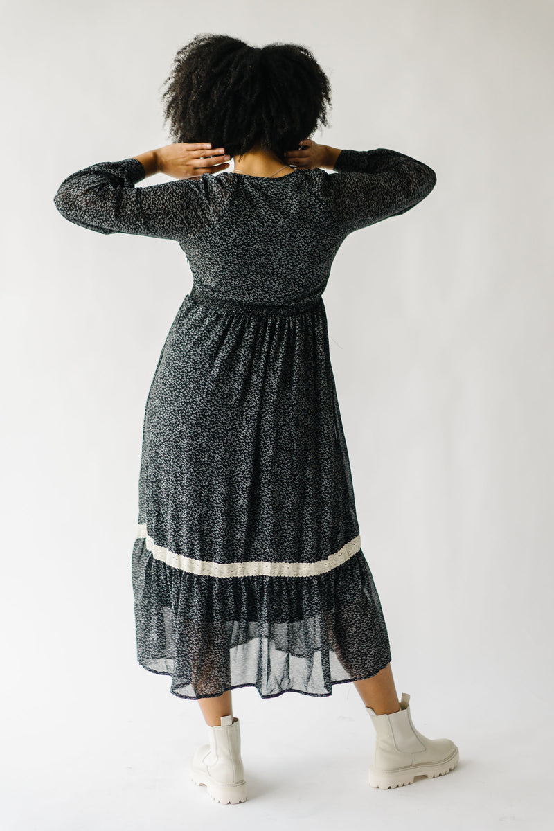 The Yelinda Lace Detail Midi Dress in Black