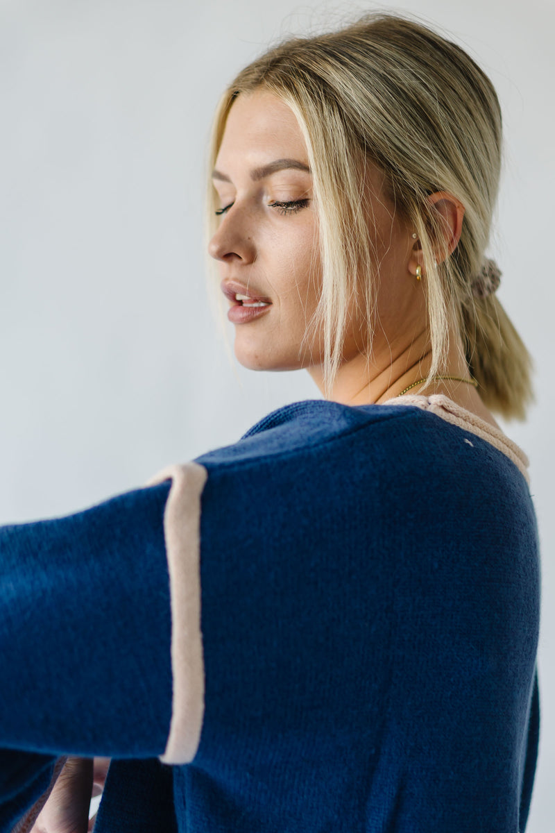 The Halston Pullover Sweater in Midnight, studio shoot; front view