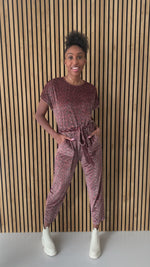Piper & Scoot: The Bianca Cinch Jumpsuit in Ribbed Velvet in Pink Floral