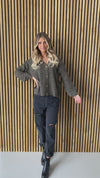 The Bromley Button Down Crop Cardigan in Heathered Black