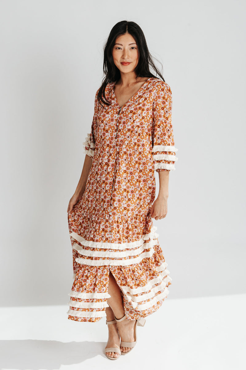 Piper & Scoot: The Soho Fringe Maxi Dress in Groovy Floral