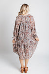 The Shauna Patterned Dress in Dusty Blue, studio shoot; back view